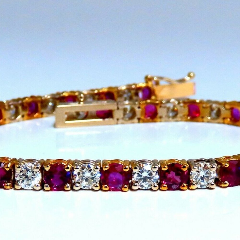 9.82ct Natural Ruby Diamonds Alternating Tennis Bracelet 14kt*